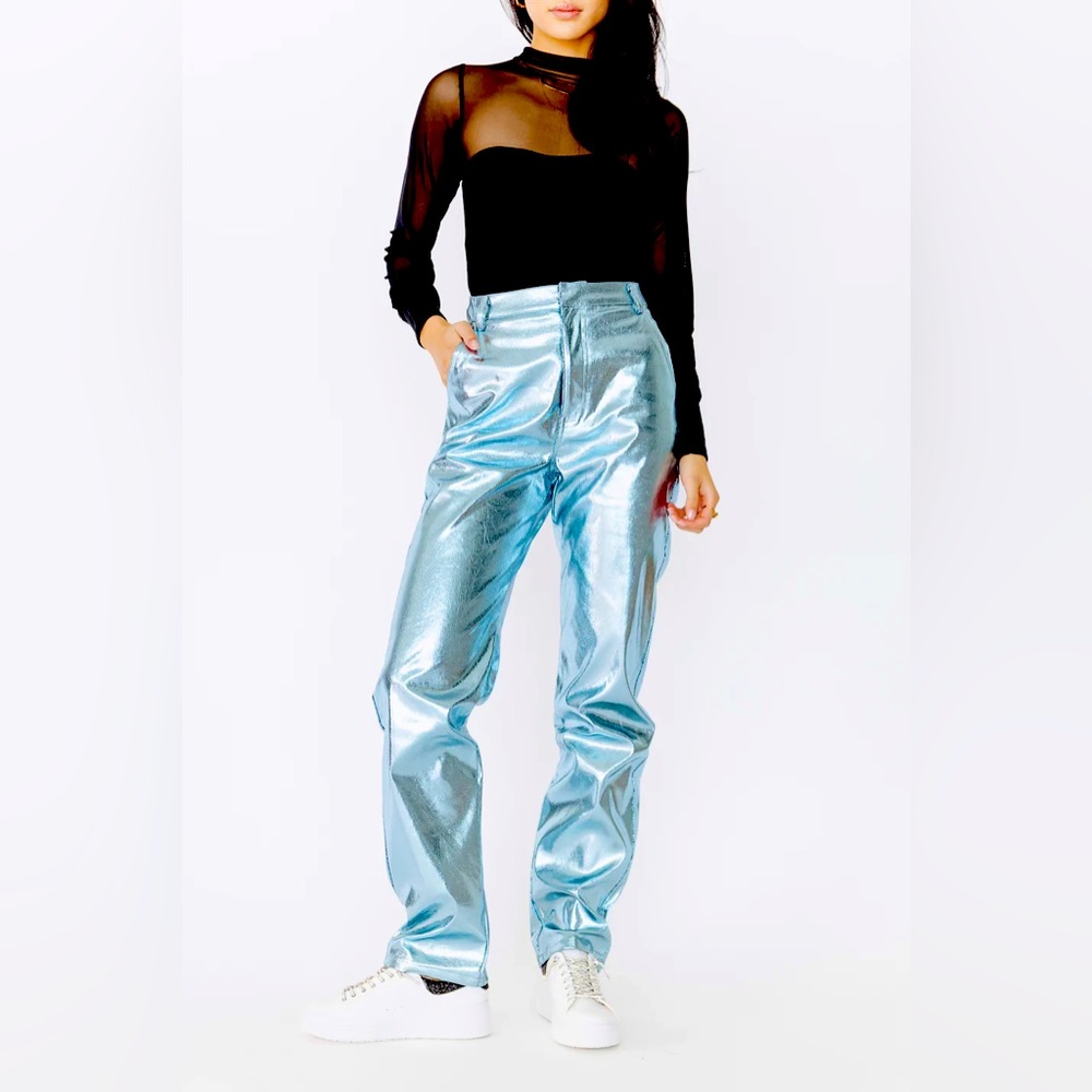 MONICA METALLIC PANTS IN BLUE